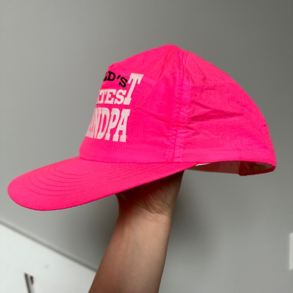 Vintage Eclectic Grandpa 80s Worlds Greatest Grandpa Neon Pink Hat - Picture 3 of 7
